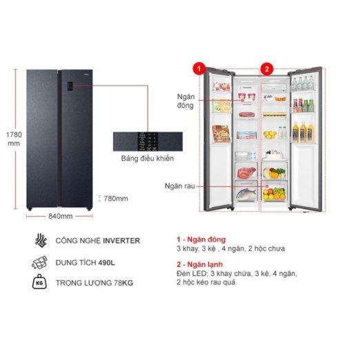 Tủ Lạnh 2 cánh side by side Inverter 490 Lít Aqua AQR-S552XA(CBC) 4 kich thuoc tu lanh 2 canh side by side inverter 490 lit aqua aqr s552xacbc