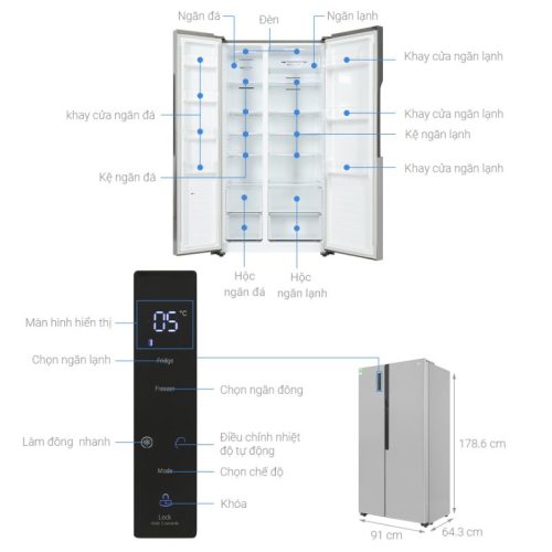 Tủ Lạnh 2 cánh side by side Inverter 519 Lít LG GR-B256JDS 5 kich thuoc tu lanh 2 canh side by side inverter 519 lit lg gr b256jds