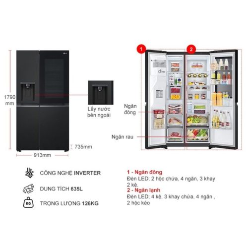 Tủ Lạnh 2 cánh side by side Inverter 635 Lít LG GR-G257BL 5 kich thuoc tu lanh 2 canh side by side inverter 635 lit lg gr g257bl