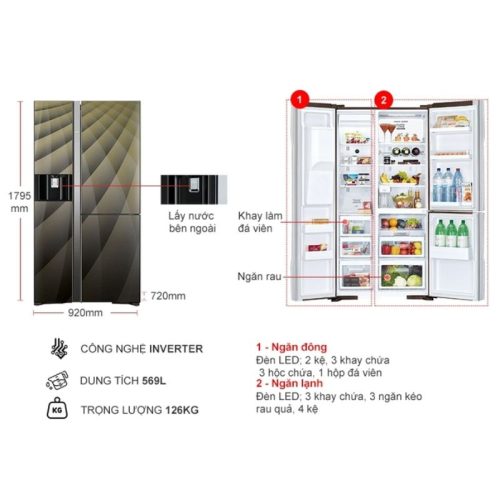 Tủ Lạnh 3 cánh side by side Inverter 569 Lít Hitachi R-FM800XAGGV9X DIA 5 kich thuoc tu lanh 3 canh side by side inverter 569 lit hitachi r fm800xaggv9x dia