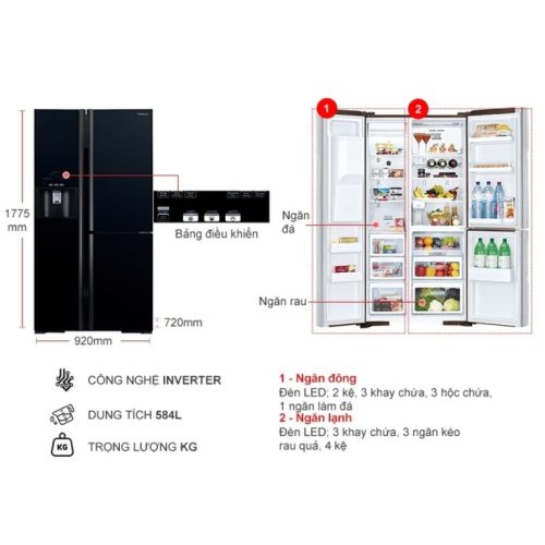 Tủ Lạnh 3 cánh side by side Inverter 584 Lít Hitachi R-FM800GPGV2 GBK 4 kich thuoc tu lanh 3 canh side by side inverter 584 lit hitachi r fm800gpgv2 gbk