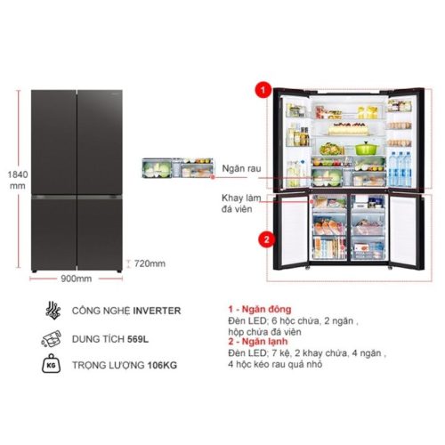 kich thuoc tu lanh 4 canh multi door inverter 569 lit hitachi r wb640pgv1 gmg
