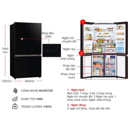 Tủ Lạnh 4 cánh Multi door Inverter 569 Lít Hitachi R-WB640VGV0 GBK 5 kich thuoc tu lanh 4 canh multi door inverter 569 lit hitachi r wb640vgv0 gbk
