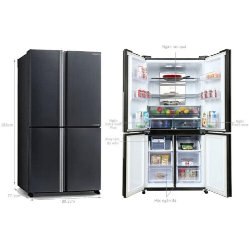 kich thuoc tu lanh 4 canh multi doors inverter 572 lit sharp sj fx640v sl