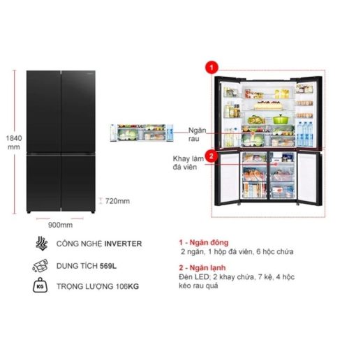 kich thuoc tu lanh 4 multi door inverter 569 lit hitachi r wb640pgv1 gck