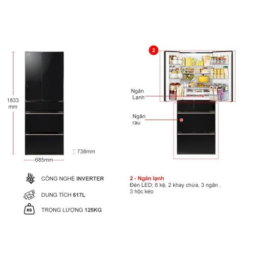 kich thuoc tu lanh 6 canh multi doors inverter 617 lit hitachi r hw620rv xk