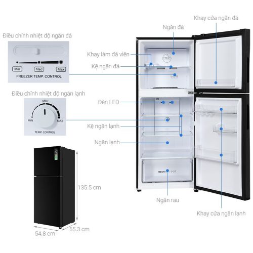 kich thuoc tu lanh aqua inverter 189 lit aqr t220fafb