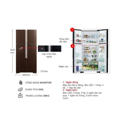 kich thuoc tu lanh hitachi inverter 540 lit r fw690pgv7x gbw