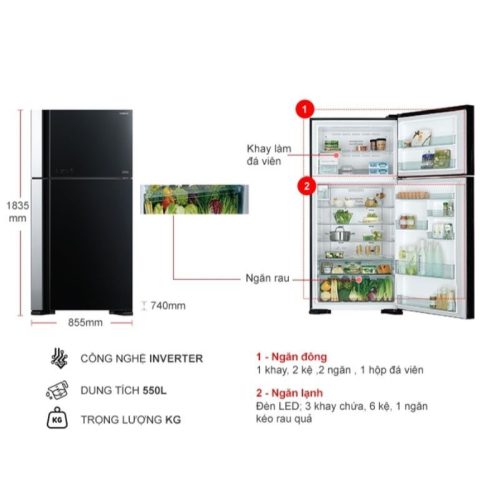 kich thuoc tu lanh hitachi inverter 550 lit r fg690pgv7x gbk