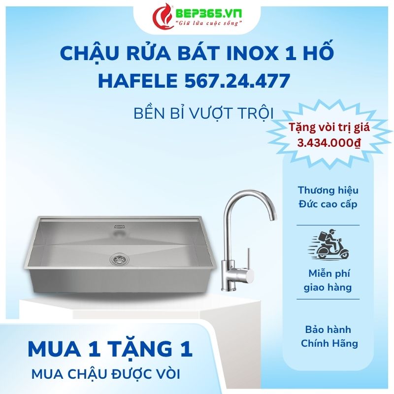 Chậu rửa bát Inox 1 hố Hafele 567.24.477 Chậu rửa bát Inox 1 hố Hafele 567.24.477