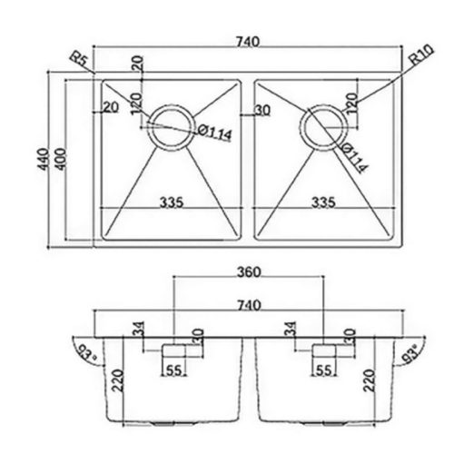 kich thuoc chau rua am 2 hoc teka bex linea 74 40 2b 185040001