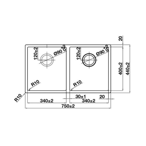 Kích thước chậu rửa bát inox 2 hố Hafele 567.24.427