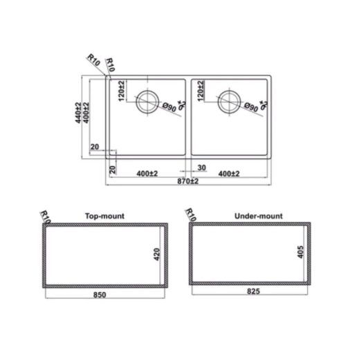 Chậu rửa bát inox 2 hố Hafele 567.24.437 5 Kích thước chậu rửa bát inox 2 hố Hafele 567.24.437