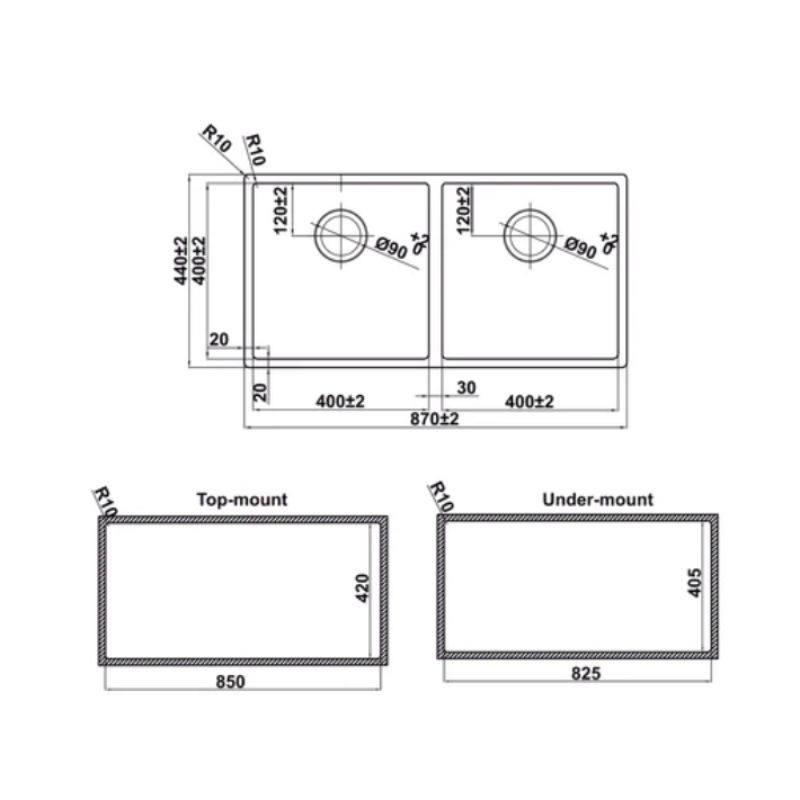 Kích thước chậu rửa bát inox 2 hố Hafele 567.24.437 Kích thước chậu rửa bát inox 2 hố Hafele 567.24.437