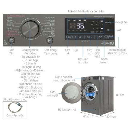 Máy giặt LG AI DD Inverter 10 kg FV1410S4M1 6 kich thuoc may giat lg ai dd inverter 10 kg fv1410s4m1