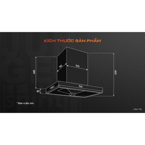 Máy hút mùi âm tủ Junger HRJ-75 3 kich thuoc may hut mui am tu junger hrj 75 1