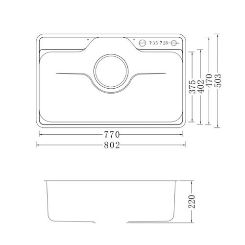 Kích thước chậu rửa bát 1 hố Nobinox LIKEN NL725D