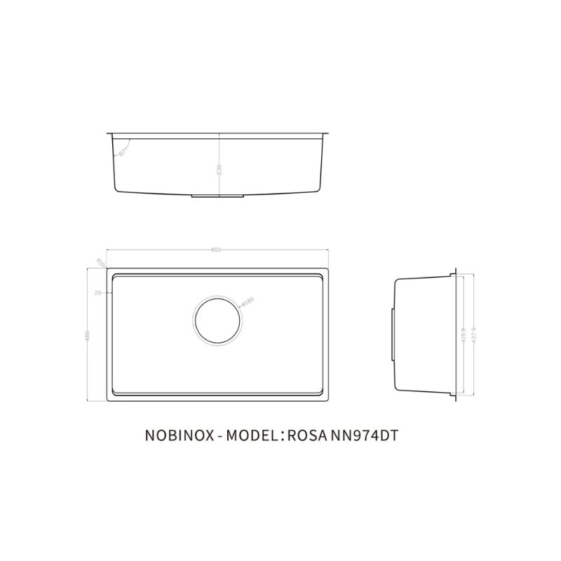 Kích thước chậu rửa bát 1 hố Nobinox ROSA NN974DT Kích thước chậu rửa bát 1 hố Nobinox ROSA NN974DT