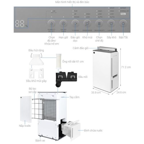 Máy hút ẩm Sharp DW-T30HV-W 5 kich thuoc may hut am sharp dw t30hv w