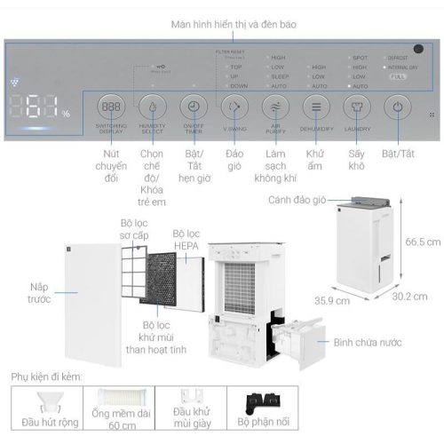Máy hút ẩm Sharp DW-T30FV-W 5 kkich thuoc may hut am sharp dw t30fv w