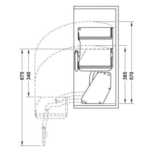 Kích thước kệ nâng hạ Hafele 504.68.375 Imove R700mm