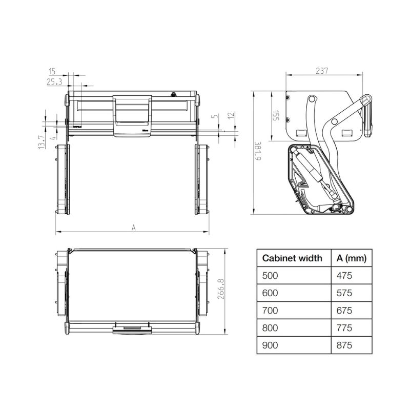 Kích thước kệ nâng hạ Hafele 504.68.376 Utensio 1 tầng 800 mm Kích thước kệ nâng hạ Hafele 504.68.376 Utensio 1 tầng 800 mm