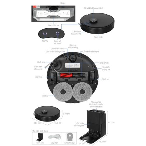 size robot hut bui lau nha roborock q revo 5v1 den