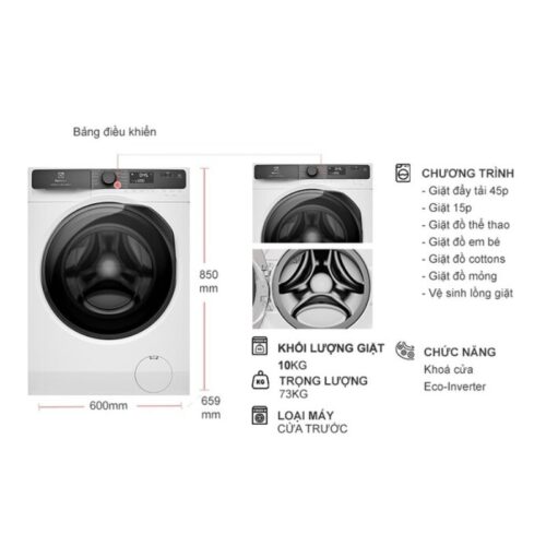 kich thuoc may giat electrolux inverter 10 kg ewf1023p5wc cua truoc