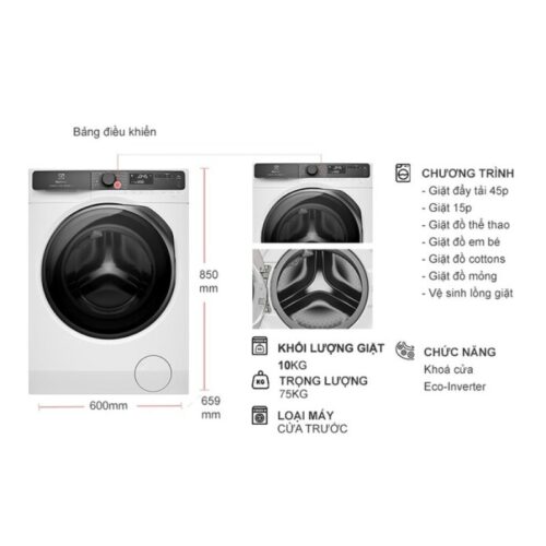 kich thuoc may giat electrolux inverter 10 kg ewf1043r7wc cua truoc