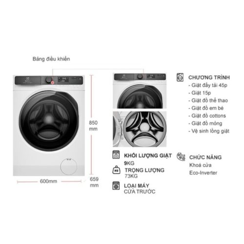 kich thuoc may giat electrolux inverter 9 kg ewf9023p5wc cua truoc