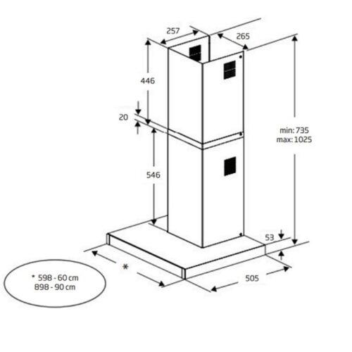 Kích thước Máy hút mùi Beko BHCB 66641 BBHS - 60