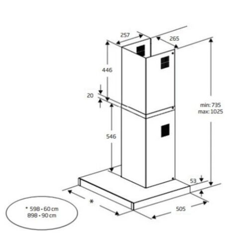 Máy hút mùi Beko BHCB91622BXH 4 Kích thước Máy hút mùi Beko BHCB91622BXH
