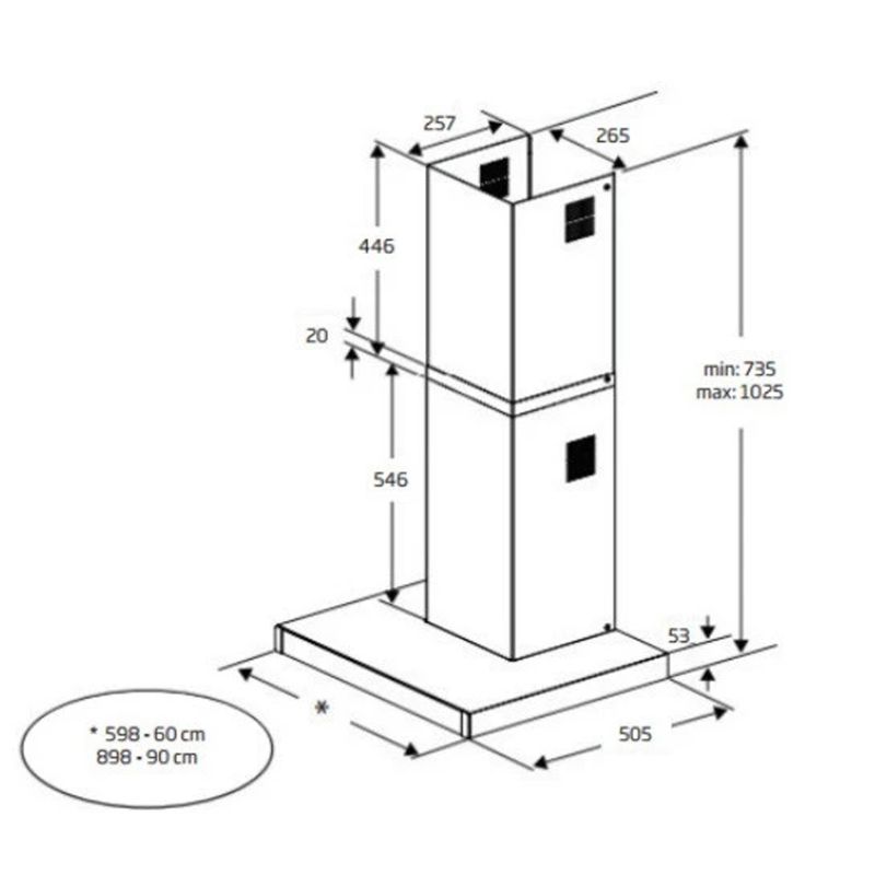 Kích thước Máy hút mùi Beko BHCB91622BXH Kích thước Máy hút mùi Beko BHCB91622BXH