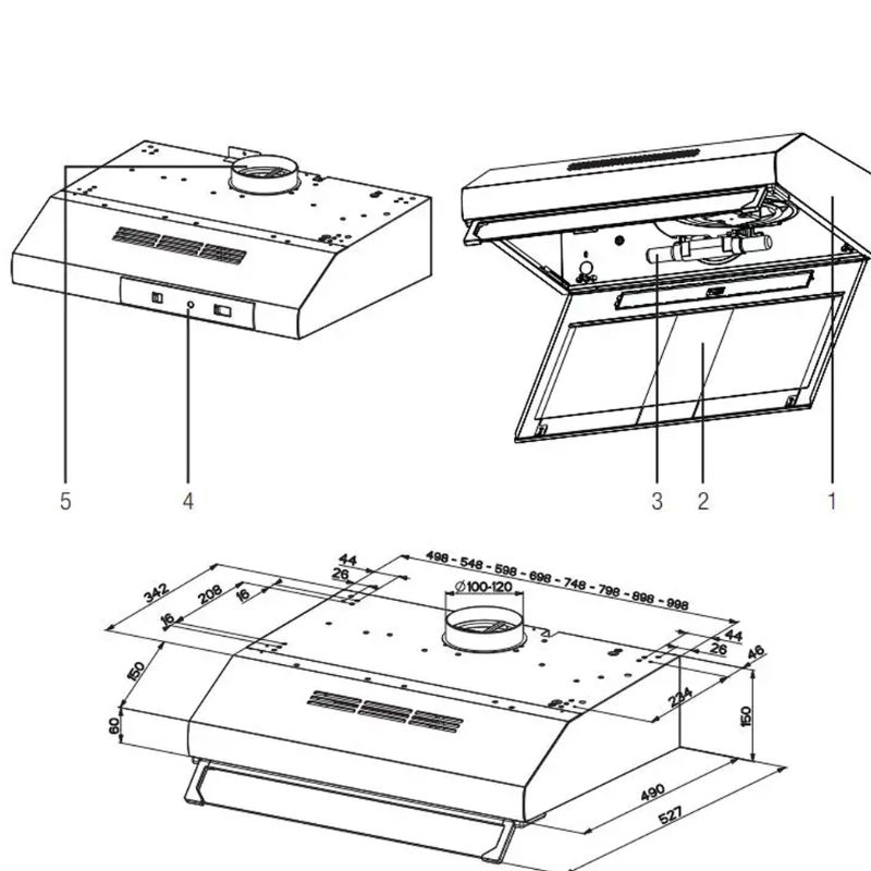 Kích thước Máy hút mùi Beko CFB 9433 XH Kích thước Máy hút mùi Beko CFB 9433 XH